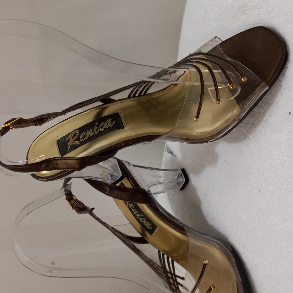Renica Acrylic See Through Shoes W/ Brown Strapes and Accents Size 7